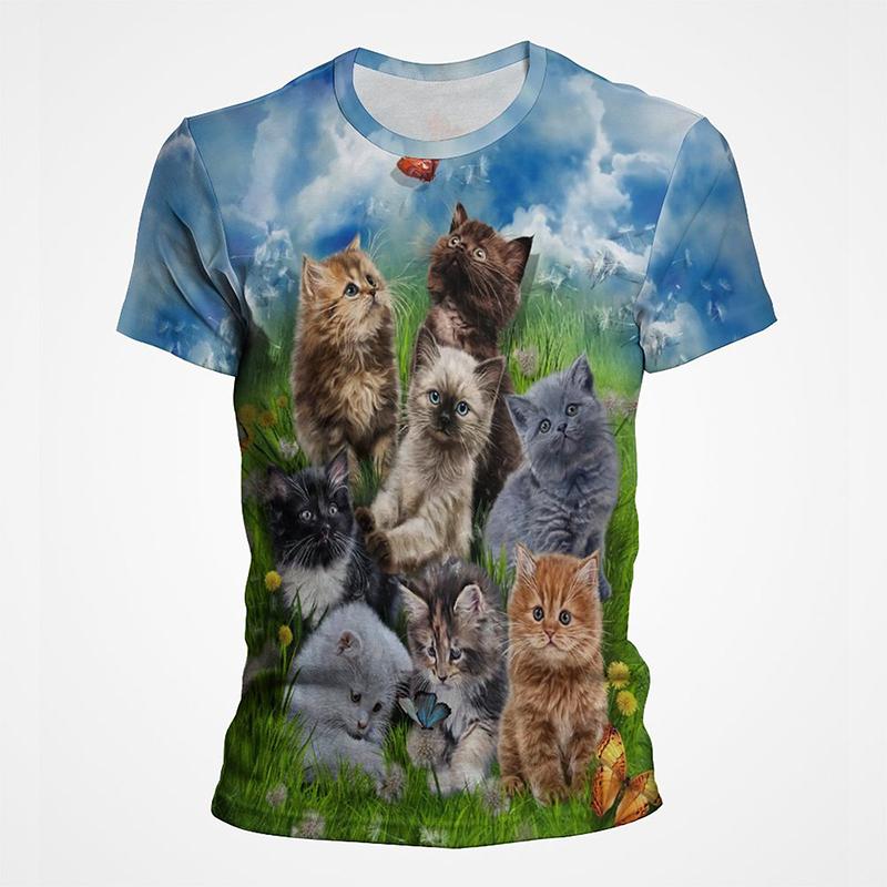 Детская футболка с 3D-принтом кошки, животного, красочная, забавная, с рисунком, в стиле хип-хоп, уличная, с круглым вырезом, летняя, повседневная, модная, уличная, Харадзюку, футболка, топ