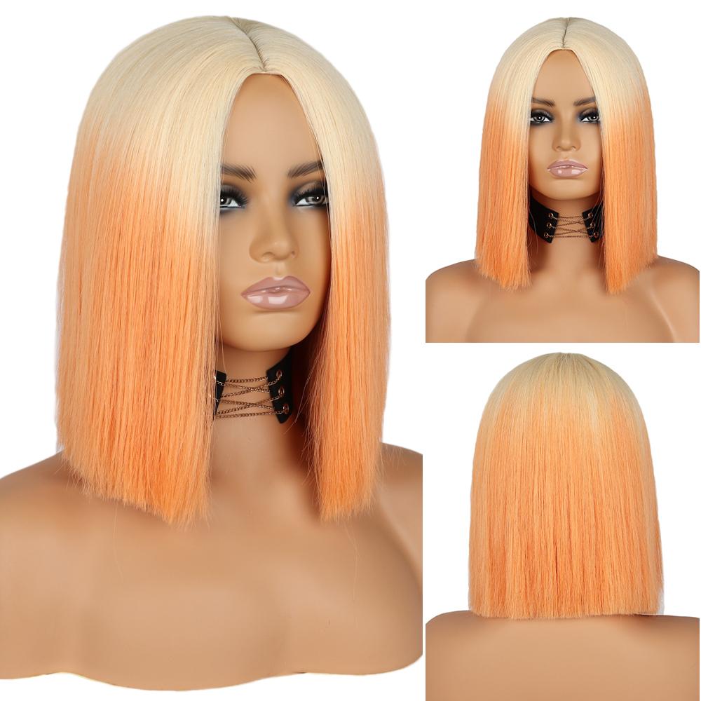 MISS WIG Short Straight Orange Wig With Bangs Synthetic Fiber Wig African American White Female Cosplay/Party/Daily Wig