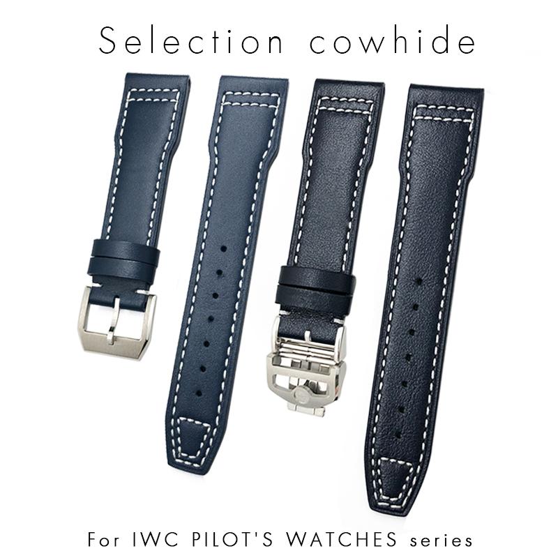 20 мм 21 мм 22 мм Кожаный ремешок для часов из телячьей кожи для IWC Pilot Portugieser Portofino Mark18 IW377714/327004 Ремешок для часов Складная застежка