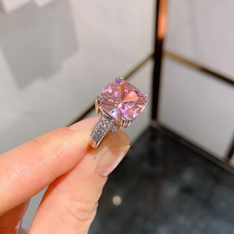 Квадратное имитационное ювелирное кольцо женственность простое открытие розовое бриллиантовое кольцо заводская мода