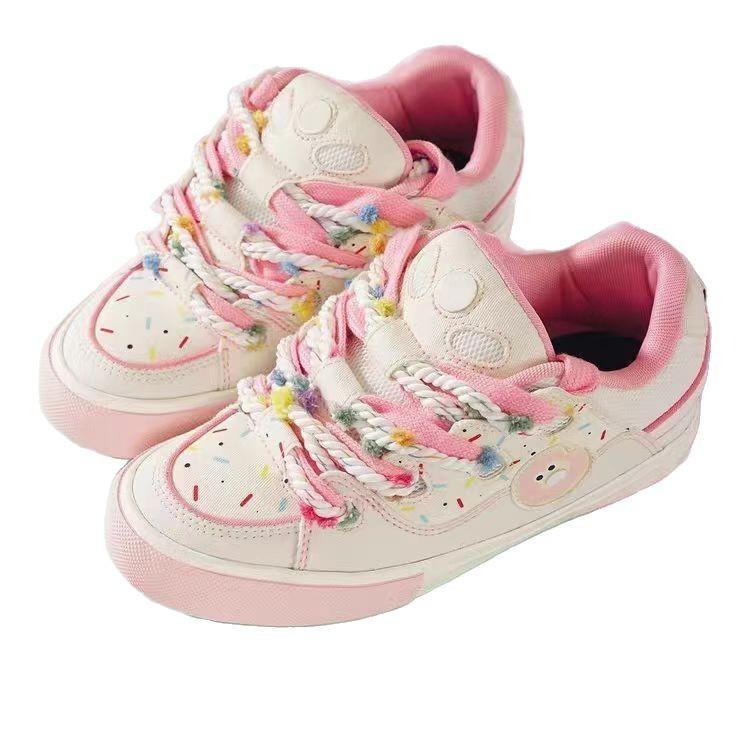 Niche Dopamine Donut Bread Shoes Retro Splicing Platform Non-slip Bread Shoes Versatile Guochao Skateboard Shoes Women