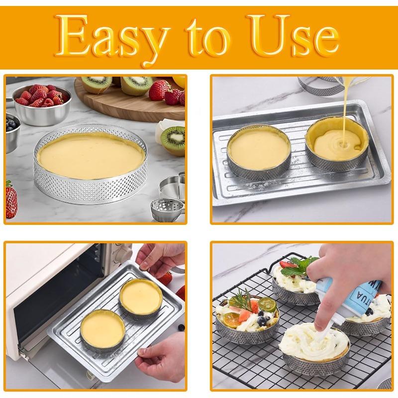5CM Stainless Steel Perforated Round Tart Mold, French Flan Ring Baking Mold with Holes, Breathable Baking Tool for Pastry