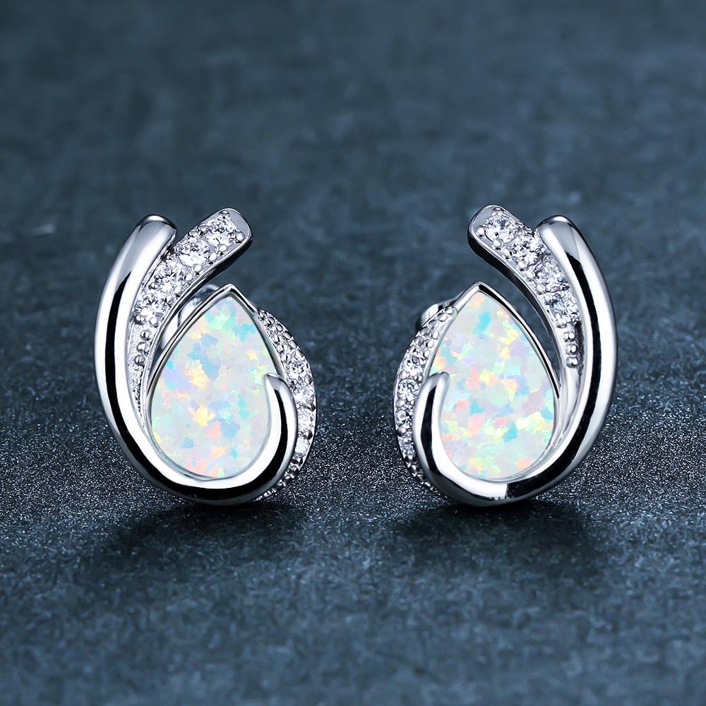 New Gold Rose Gold Water Droplet Blue and White Geometric Diamond Studded Womens Earrings