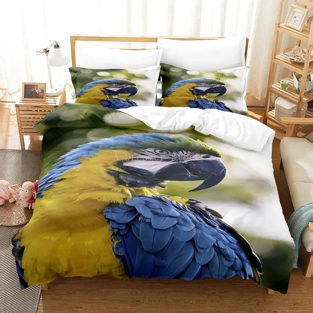 3D Printed White Parrot Bird Comfortable Duvet Quilt Cover Pillowcase Bedding Set Children Bedroom Decoration Home Textile