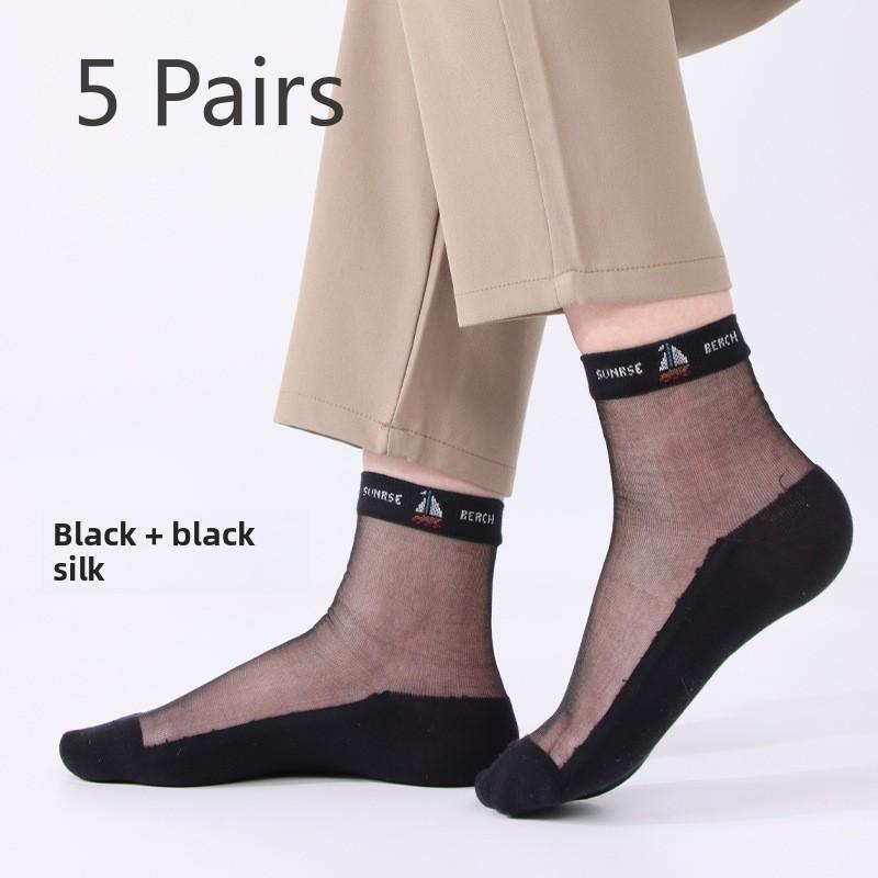 5 пар мужских весенне-летних повседневных дышащих шелковых чулок для мужчин, носки из стеклянного шелка и кристаллов, мужские носки для весны и лета