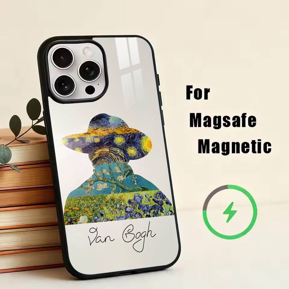 Винсент Ван Гог Чехол для телефона для iPhone17,16,15,14,13,12,11 Plus,Pro Магнитный Для Magsafe Беспроводная зарядка