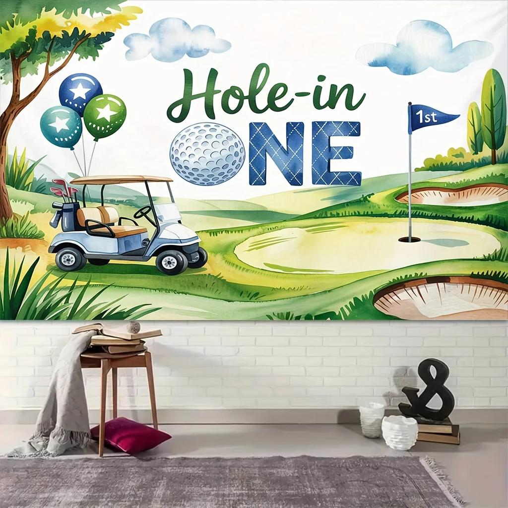 Golf-themed "One Ball in the Hole" 2D Flat Background Banner - Indoor and Outdoor PartiesDJH