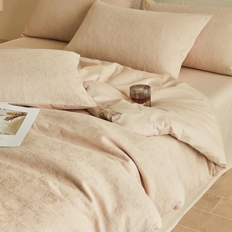 Легкий Роскошный Мягкий Плотный 100% Хлопок Комплекты Простыней Сатин Жаккард Шелковистый Постельный Комплект на Сезоны Односпальная Двуспальная Кровать Комфортный Комплект