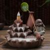 Zen Monk Backflow Incense Burner with Ceramics Flower Vase Purple Sand Lotus Incense Holder for Home Decor