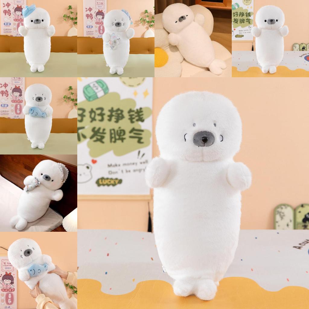 Cute Animal Plush Seal Cushion With Hat And Fish Design For Kids Sleep And Play