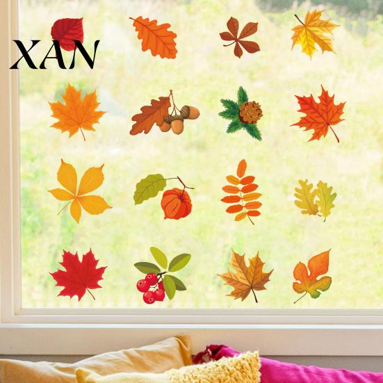 Fall Theme Party Supplies 6Pcs Window Clings, Pumpkin Maple Leaf Autumn Thanksgiving Harvest Festival Glass Adhesives Decorative Stickers