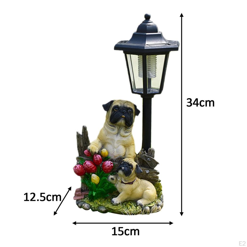 Садовая статуя мопса, солнечный столб, лампа из смолы, скульптура, симпатичное водонепроницаемое украшение для газона для переднего двора,