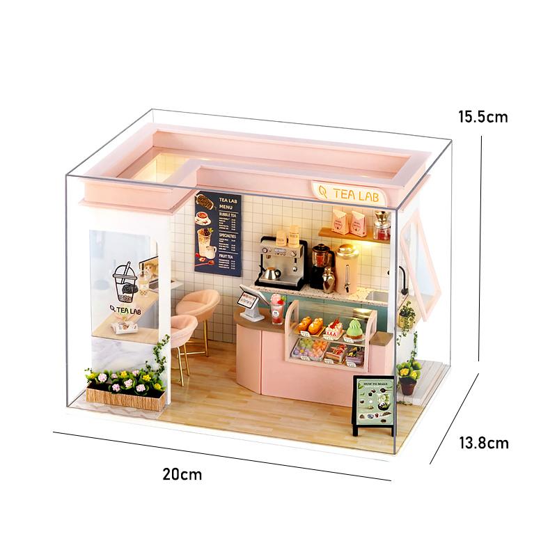 Wooden Doll House Cat Cafe Mini DIY Small House Kit Making Room Toys Home Bedroom Decoration with Furniture For Gifts Dollhouse