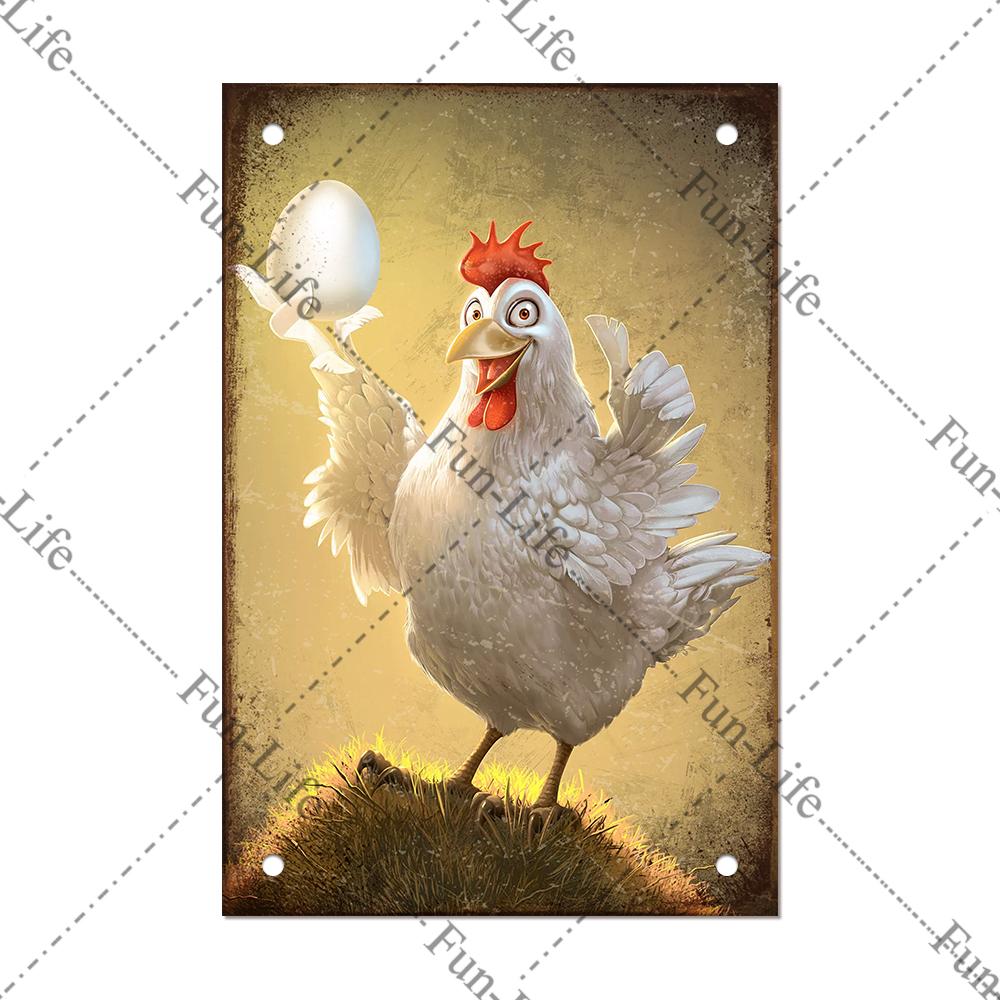 Винтажный постер с курицей, металлические жестяные знаки, тарелка, петух, куриное яйцо, ретро-налет, домашний декор на стену, 20x30 см