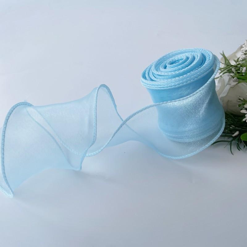 Custom Hologram Sheer Chiffon Polyester White Pink Yellow Organza Ribbon Spool for Wedding Bouquets Wrapping