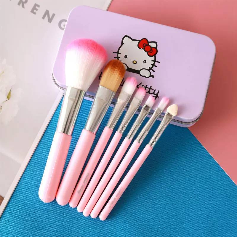 Набор кистей для макияжа Hello Kitty с щетиной из искусственного волокна, портативная розовая железная коробка для ежедневной красоты