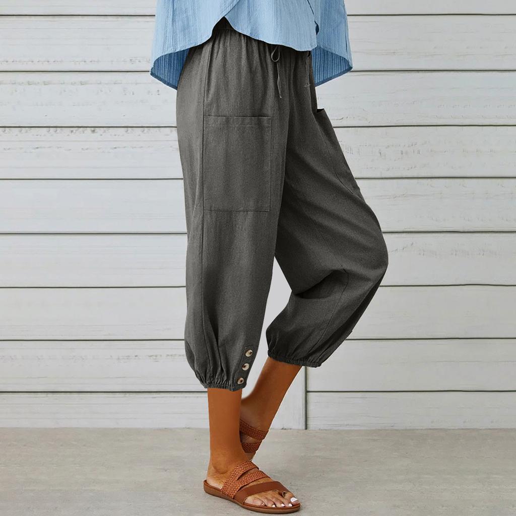 YYFS Women's Fashion Casual Solid Color Print High Waist Trousers Pants & Capris