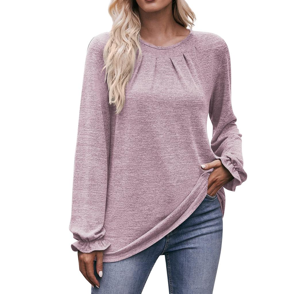 Женская повседневная модная удобная футболка для отдыха с круглым вырезом и длинными рукавами