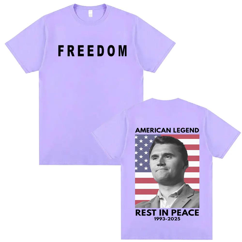 American Legend Rest in Peace A True Patriot Charlie Kirk Double Sided Graphic T Shirts Unisex Women Fashion Oversized Tshirt Tops