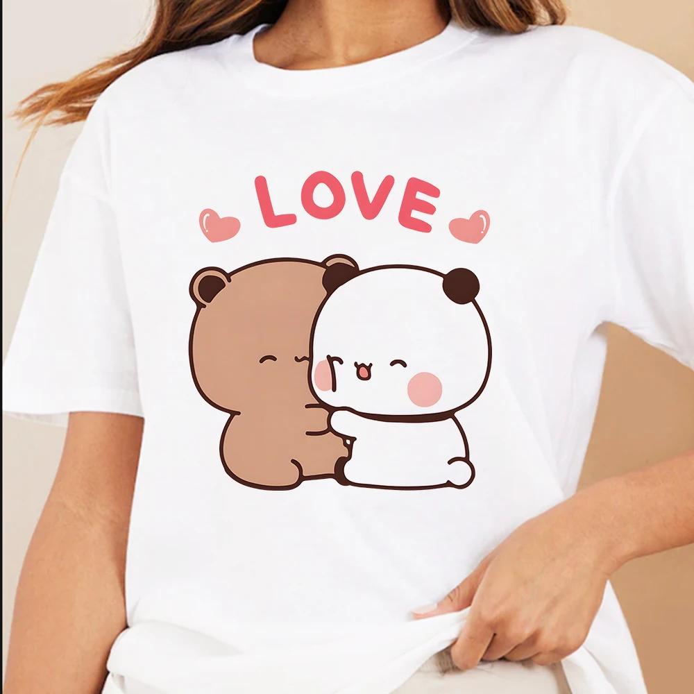 Panda Bear LOVE T Shirt Womens Bubu Dudu Couple Tops Short Sleeve Print Summer Aesthetic Korean Tees Harajuku Lady Casual Tops