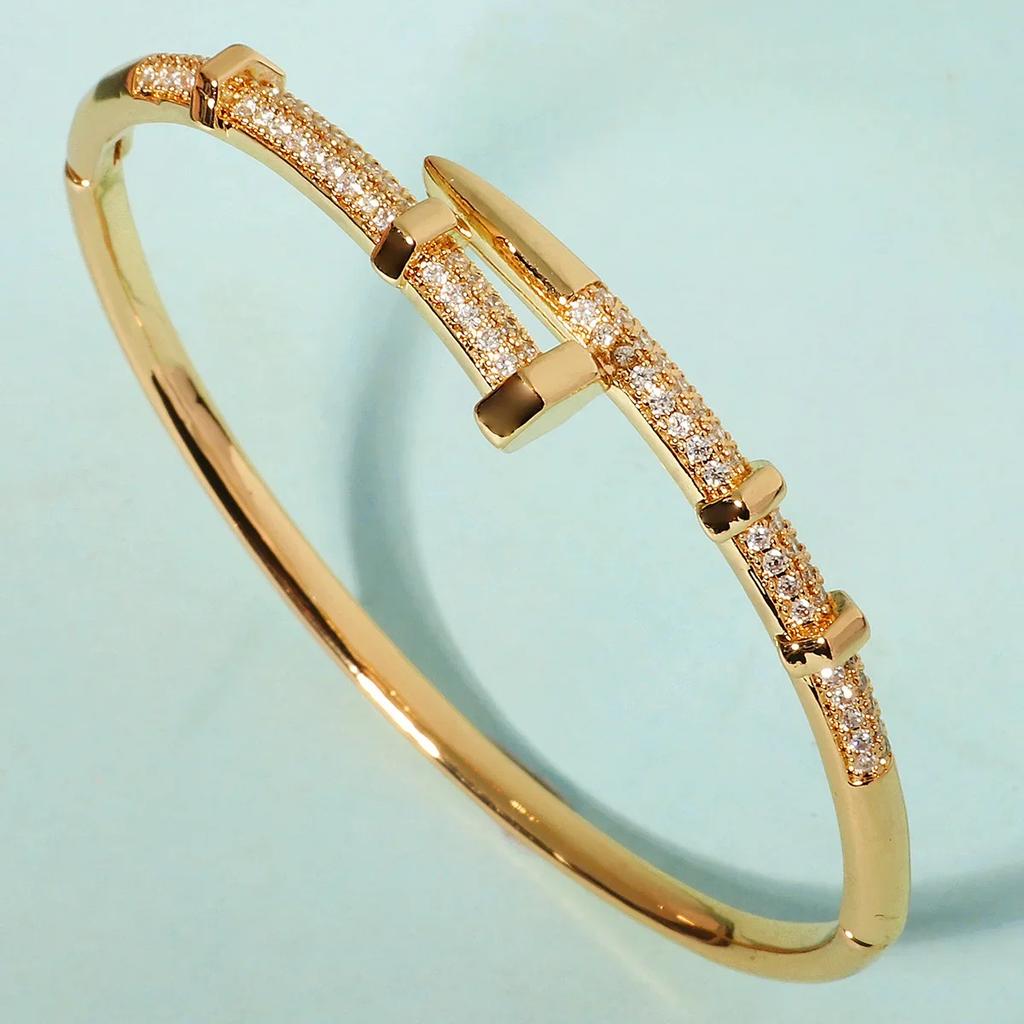 Изысканный браслет-пусет из нержавеющей стали с медью и цирконием, праздничный, для вечеринок, повседневный, элегантный браслет с цирконием для женщин