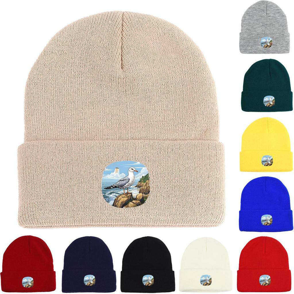 Зимняя вязаная шапка-бини Seaside Pigeon, шапка с животным для мужчин, осенняя эластичная простая шапка-боннет, вязаная шапка-бини