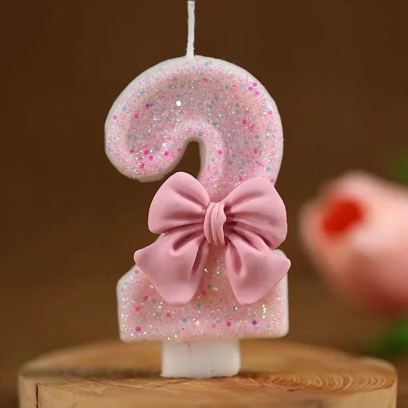 Cute Pink Bow 3D Digital Cake Candles, Suitable for Birthday Party Decorations, Birthday Decorations, Cake Decorating Tools
