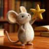 Handcrafted Felt Mouse Figurine Holding Star Mice Ornament Simulation Rat Statue Animal Sculpture Home Office Desktop Decoration