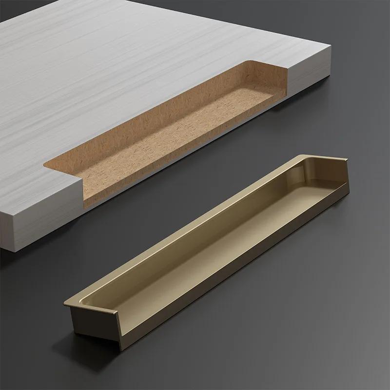 Light Luxury Morandi Same Color Dark Button Handle Skin Texture Slotted Embedded Cabinet Door Handle Drawer Cabinet Door Handle