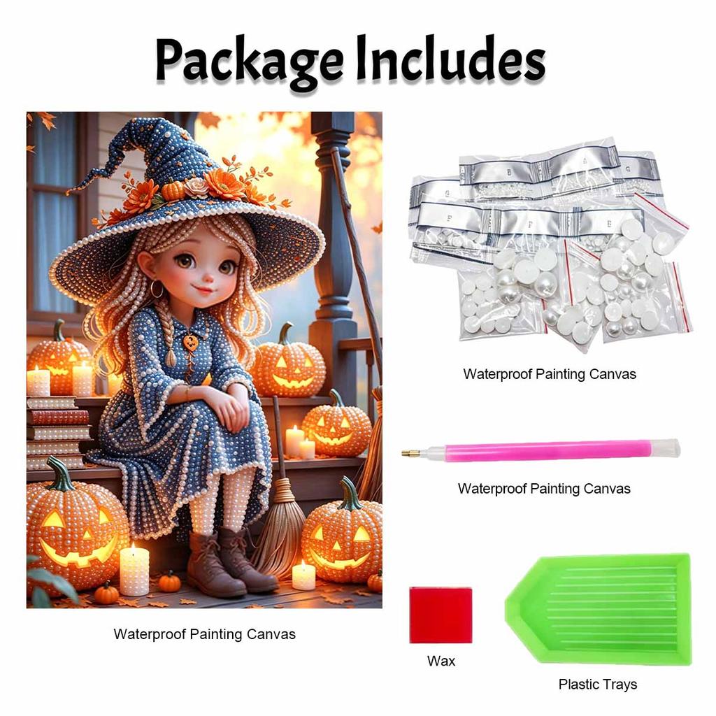Halloween witch pearl painting art full pearl handmade diy home decorations pumpkin lights fall decor craft gift