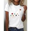 Европейские размеры Женская повседневная футболка с коротким рукавом - Красочный стилизованный цветочный принт, Полупрозрачная, фильтрующая свет
