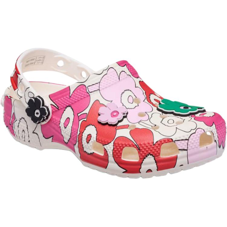 Crocs X Marimekko Классические сабо Мягкие, Нескользящие, Прочные Низкие детские сандалии Дошкольные Бело-красно-розово-зеленые