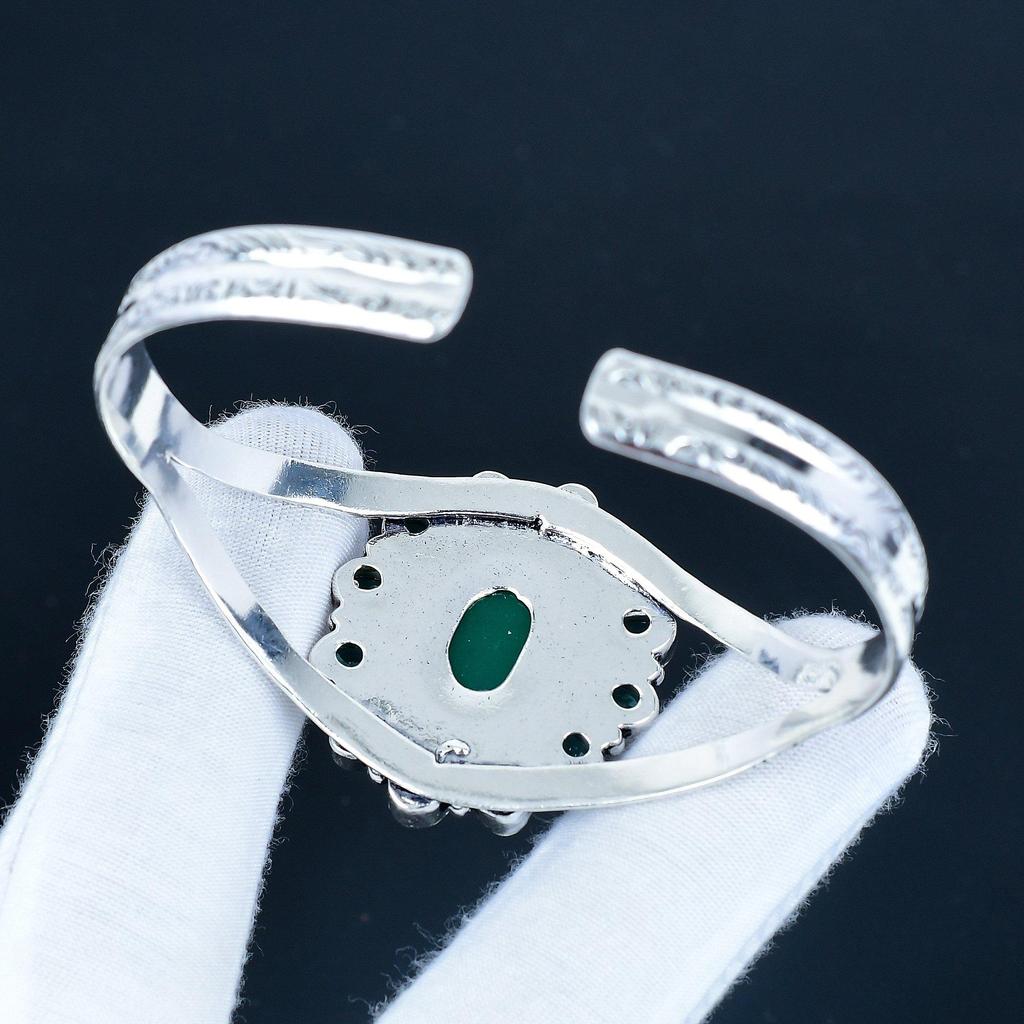 Браслет-манжета из зеленого оникса ручной работы, браслет-манжета из стерлингового серебра 925 пробы, браслет в форме цветка индиголита для жены, унисекс, подарок жене