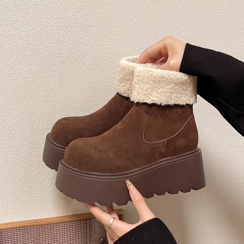 Зимние женские зимние ботинки на толстой подошве с круглым носком и боковой молнией, нескользящие, модная обувь для отдыха на открытом воздухе 2024 г.