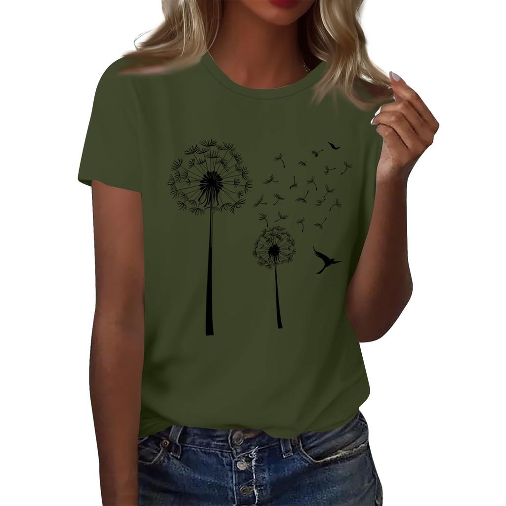 Women's Fashion Casual Printed Round Neck Short Sleeved T-Shirt Top T-Shirt Top Top