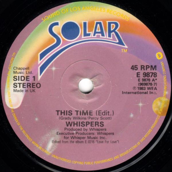 7-дюймовая пластинка WHISPERS - This Time E9878 Solar 1983 Великобритания Soul/Funk Б/у