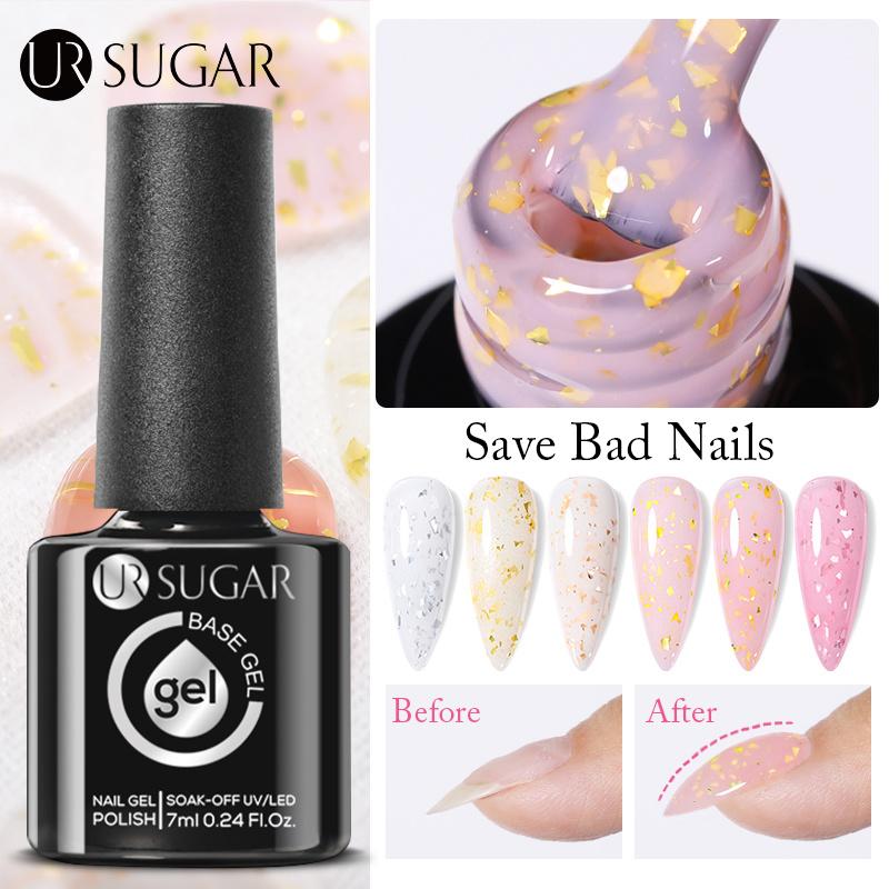 UR SUGAR 7 мл резиновая основа гель молочно-желе белый блестящий гель для ногтей с блестками замачиваемый УФ-светодиодный лак для маникюра верхнее покрытие