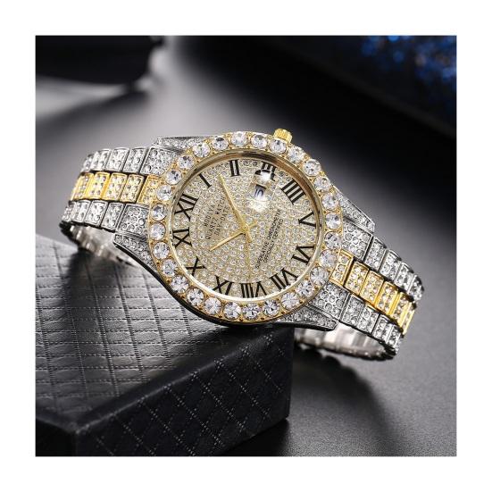 Женские кварцевые часы, круглый циферблат, сплав, декор со стразами, римский янтарный календарь, без задержки, проверка времени, высокая точность, наручные часы для деловых поездок