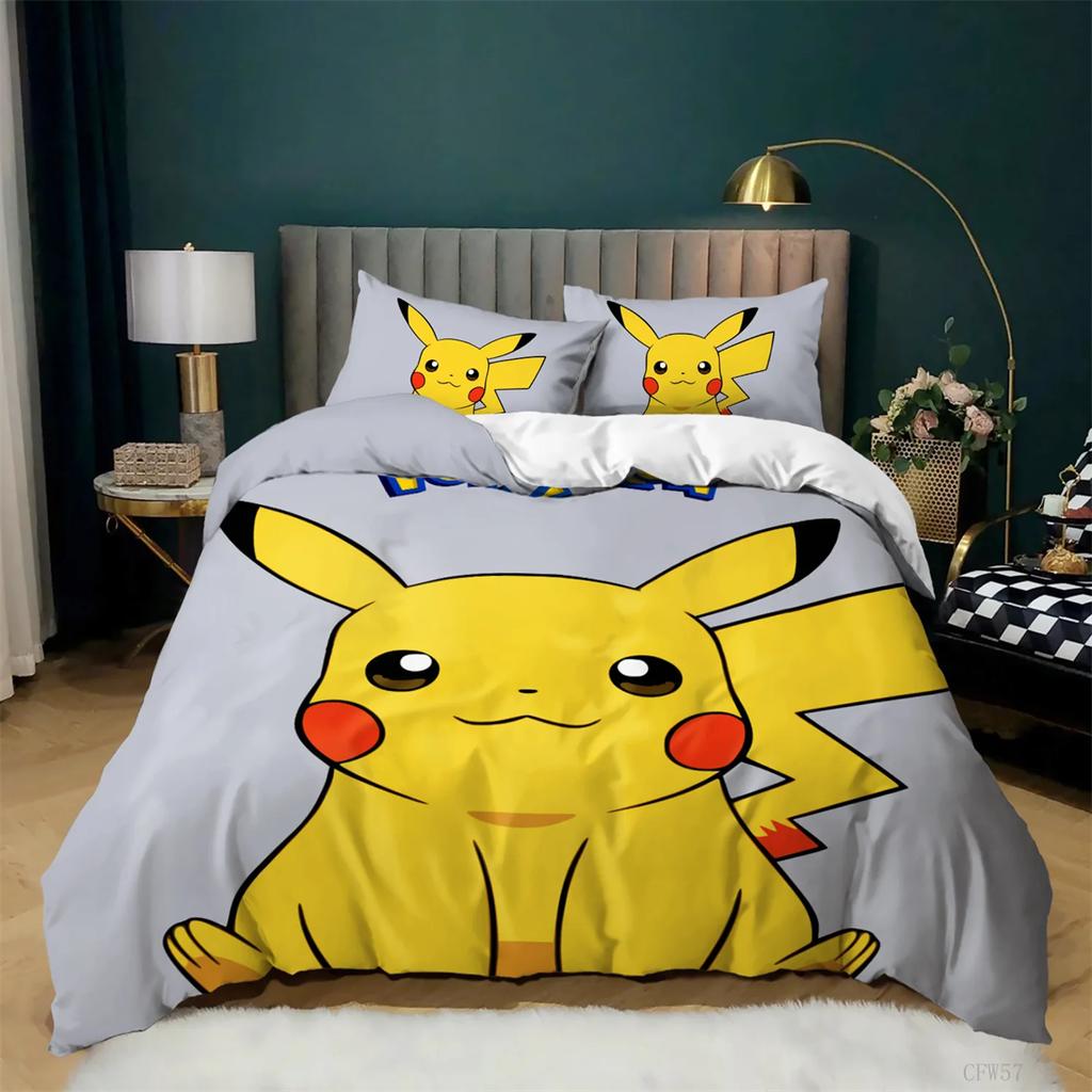Pokemon 3D Pikachu Quilt Anime Printed Bedding For Children Boys Girls Adults Kids Bedding Collection Holiday Gift