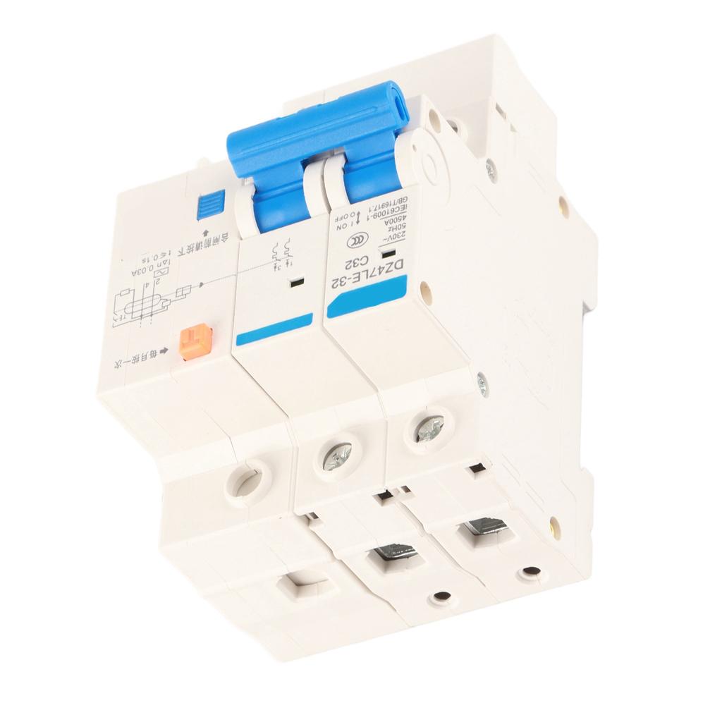 Residual Current Circuit Breaker 32A DZ47LE-32 2P+N C32 RCCB, 230 V 30 MA with Small Size for Home Decoration, Engineering Constructions