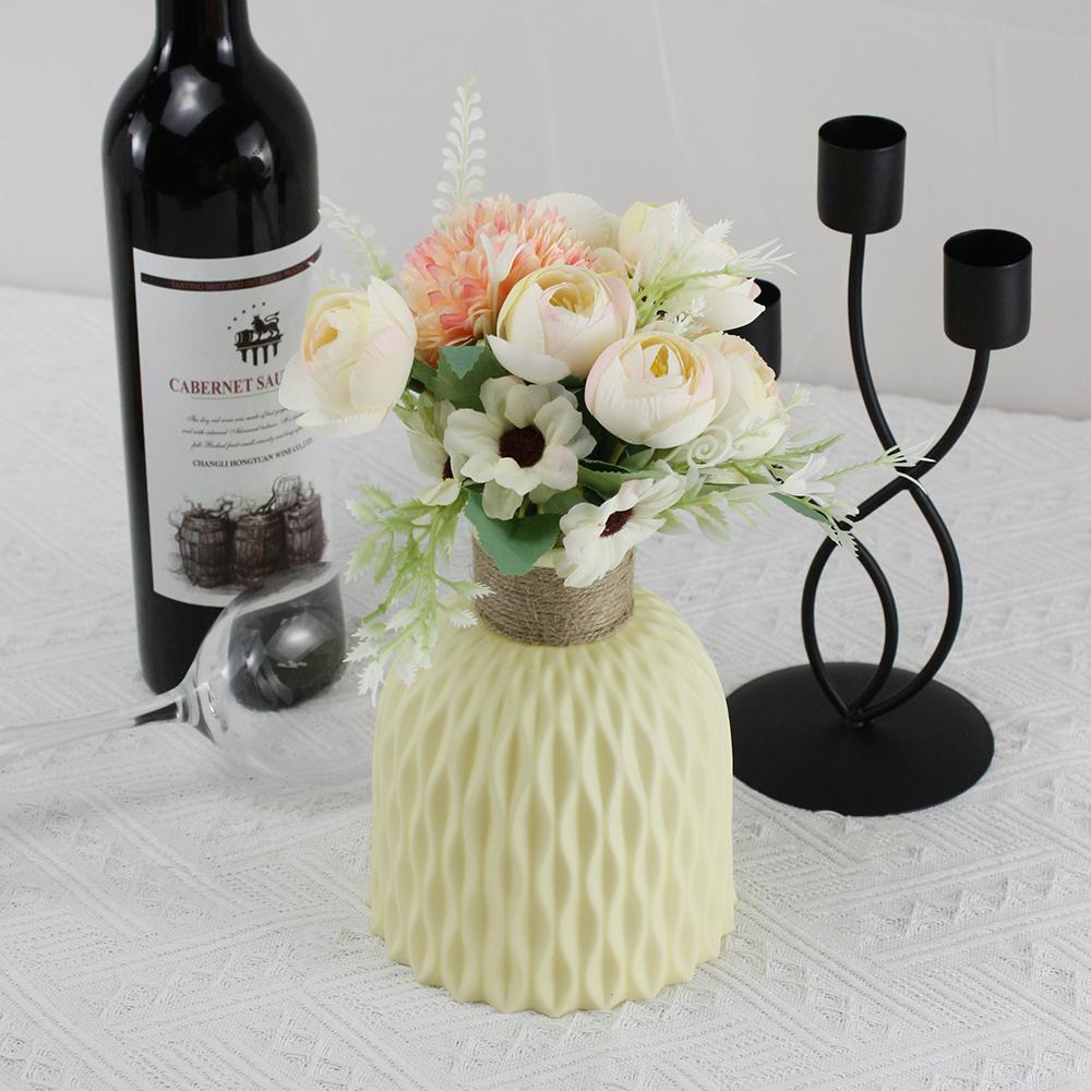Набор из 2-х штук, букеты-имитации и простая бледно-желтая пластиковая ваза для украшения дома, гостиной, вечеринки