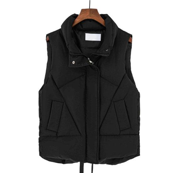 Women Autumn Winter Cotton Padded Waistcoat Stand Collar Sleeveless Vest Jacket Pockets Zipper Buttons Placket Windproof Warm Vest Coat