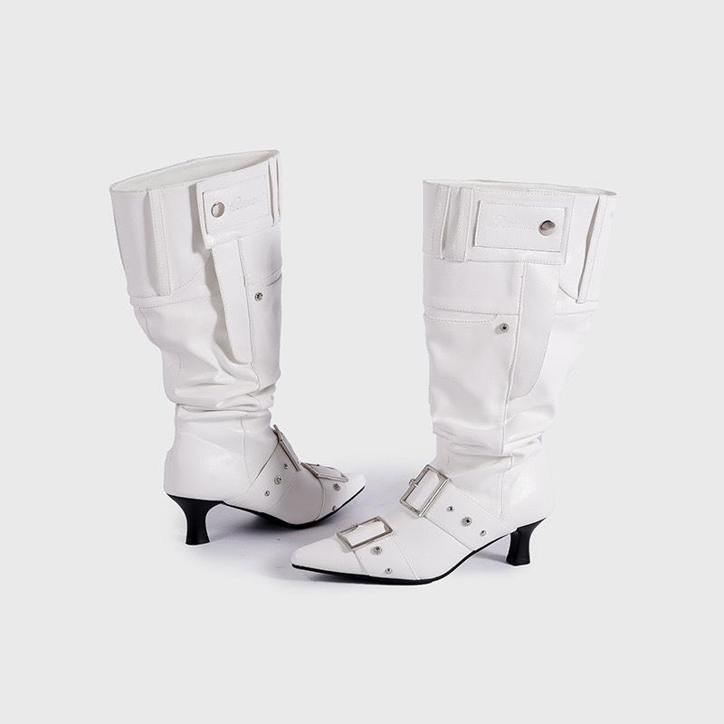 Cowhide Version Irregular Heavy Industry Polished Trouser Tube Boots Women's Long Boots Stacking Boots Wide Tube Thin Pocket Knight Boots