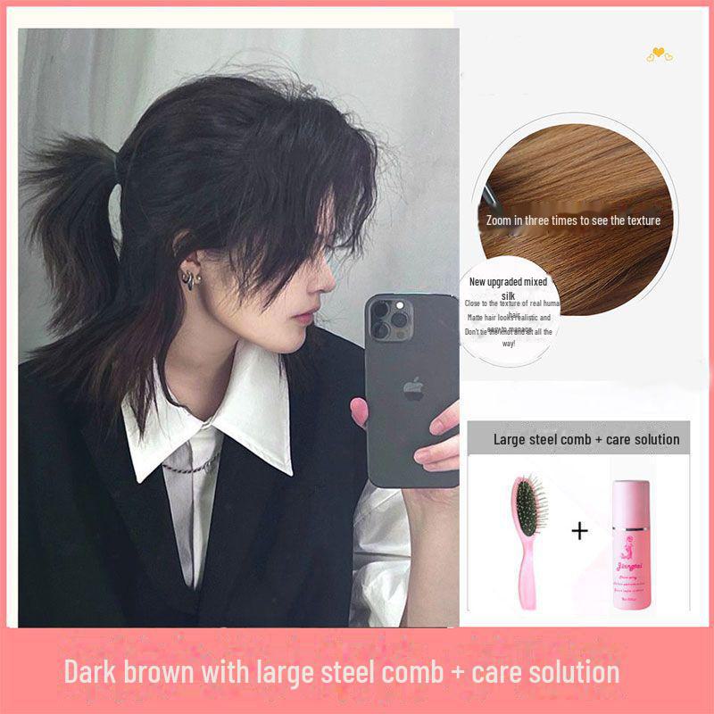 Мужской корейский аниме-парик Z Samurai Wolf Tail Mullet — модные, пушистые, короткие волосы для естественного образа