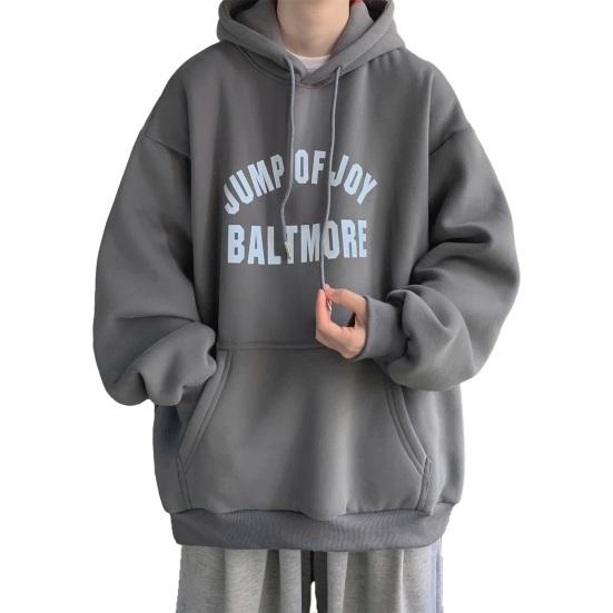 Мужская осенне-зимняя толстовка с капюшоном и буквенным принтом, свободная толстая теплая пуловер с длинными рукавами, ретро средней длины, эластичная манжета на шнурке, толстовка с большим накладным карманом