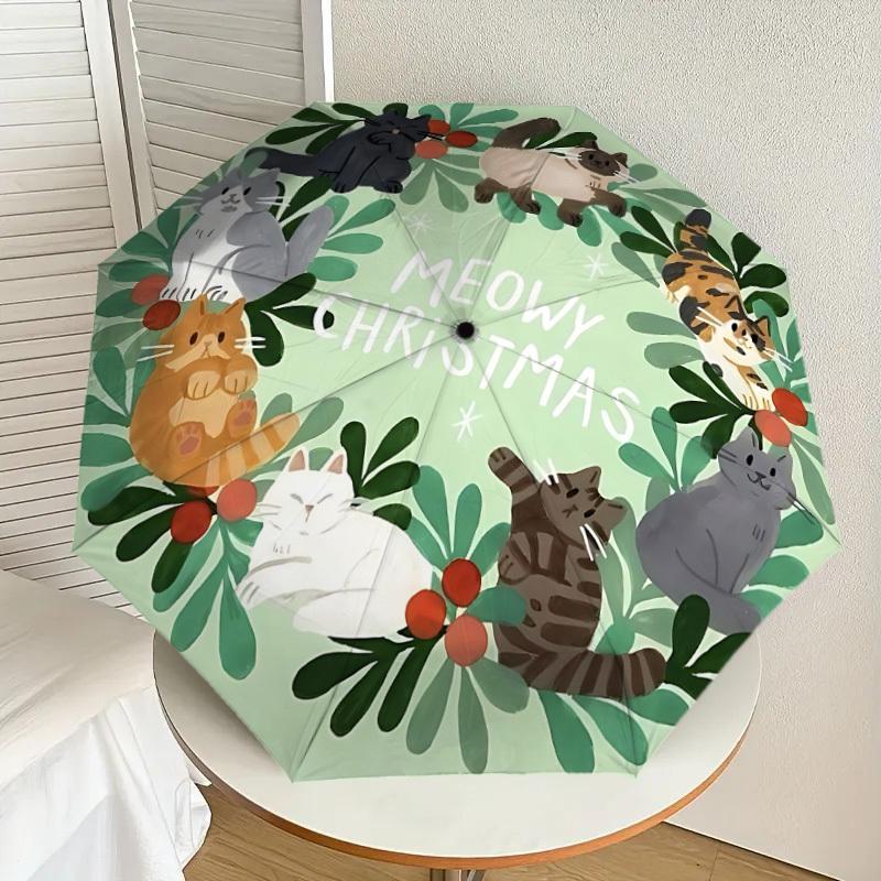 1pc Cat Wreath Automatic Folding Umbrella, Casual Outdoor Accessory, Birthday Festival Gift yy251126163
