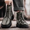 Ботинки мартин мужские одинарные ботинки новые короткие ботинки черные платформа ретро британский стиль узор крокодила мужская обувь