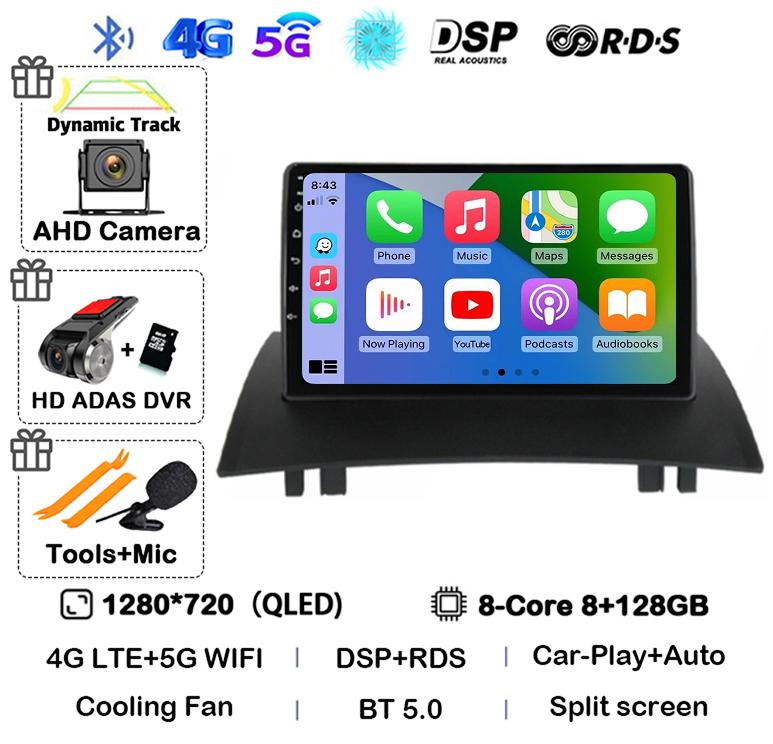 Android 14 Carplay Auto Для Renault Megane 2 2002 2003 2004 2005 2006 2007 2008 2009 Мультимедийный Автомагнитола Плеер WIFI+4G Стерео
