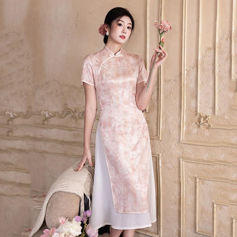 Pink national style new Chinese Suzhou cheongsam improved young 1011 new women's high-end daily dress