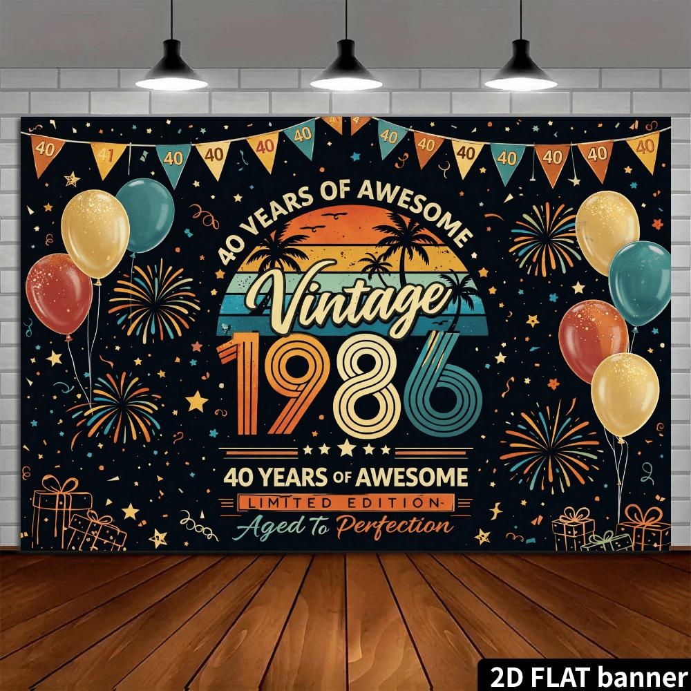 2D Plane Retro Birthday Party Background Cloth - 1986 40th Anniversary Banner